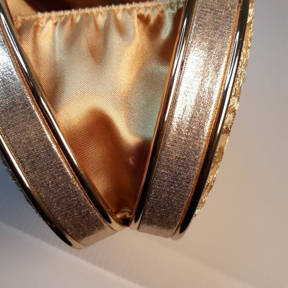 Lulu Townsend Gold Floral Clutch Handbag Party Wedding Date Night Event Festive - Picture 10 of 15